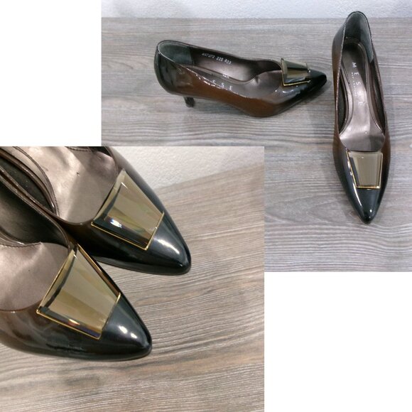 Messe Neo Couture Shoes - Vintage MESSE NEO Patent Leather Brown Ombre Topaz Gem Kitten Heels  Shoes 6.5